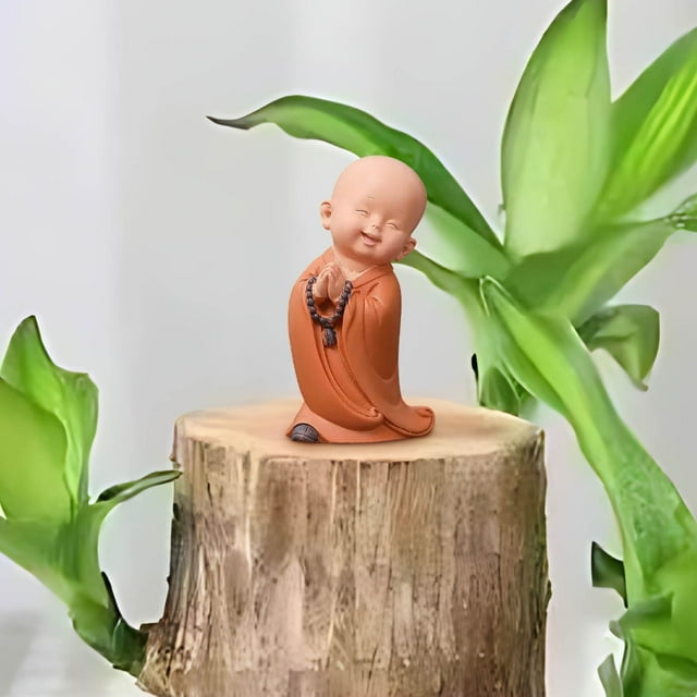 Mesa de té con decoración de monje para el hogar, departamento de curación de muñecas, sala de estar, estilo zen pequeño, diseño plegable, base de madera, estructura de 2 niveles, para