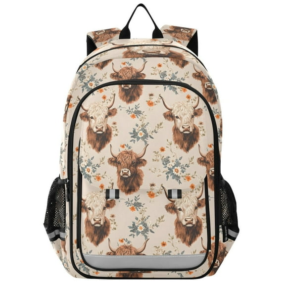 ALAZA Highland Cattle Floral Laptop Backpack Purse Travel Bag Casual School Bookbag Rucksack for Women Men