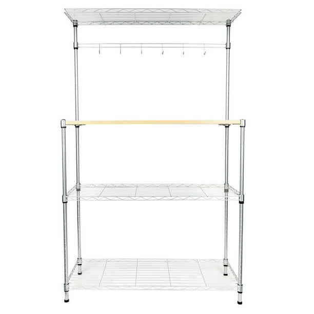 Kitchen Rack Microwave Shelf 4 Tier Heavy Duty Corner Bakers For Oven Pot Food Wire Shelving W Hooks Cutting Board Silver Metal Storage Shelves Office W1104 Kitchen Rack Microwave Shelf 4 Tier