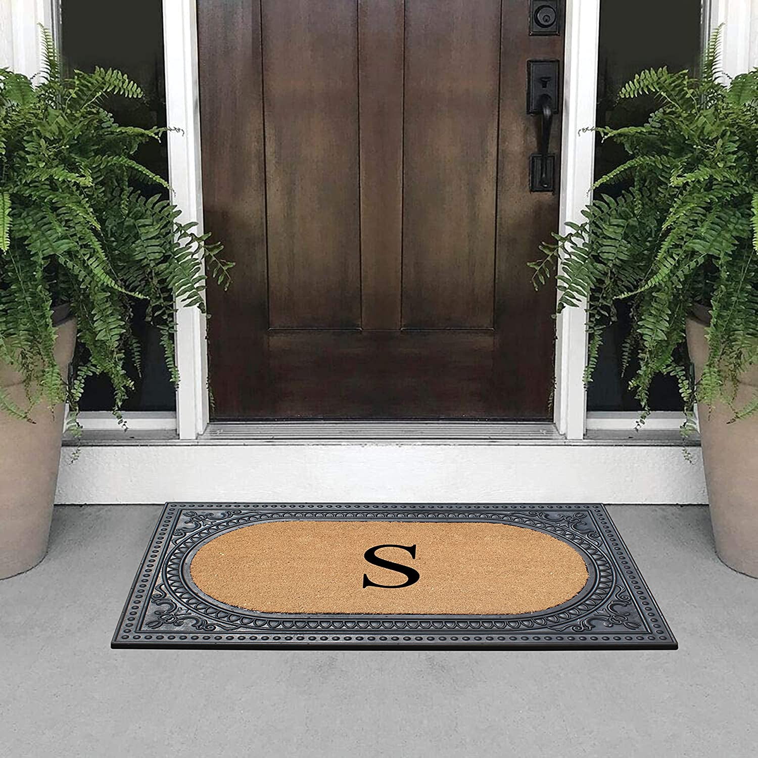 A1HC Natural Rubber & Coir 24x39 Monogrammed Doormat For Front Door, Anti-Shed Treated Durable Doormat for Outdoor Entrance, Heavy Duty, Low Profile, Easy to Clean, Long Lasting Front Porch Entry Rug