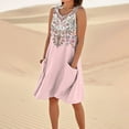 thumbnail image 4 of Summer Women's Boho Floral Sleeveless Tank Dress Lightweight Rayon Blend Sundress with Cross Back Detail and Side Slits for Vacations,Pink 2XL, 4 of 5