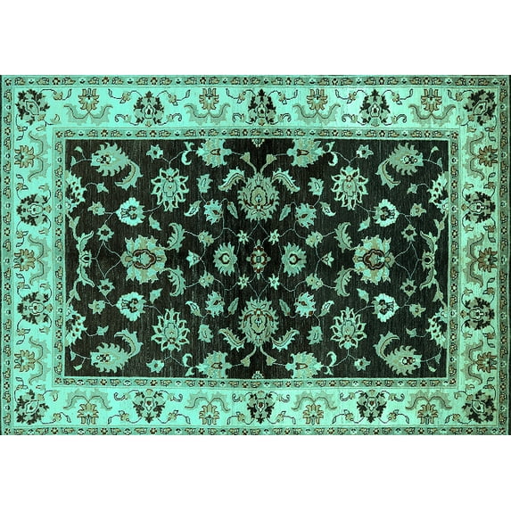 Ahgly Company Indoor Rectangle Oriental Turquoise Blue Traditional Area Rugs, 8' x 12'