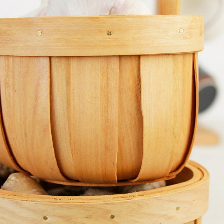 Small Round Natural Woodchip Wooden Decorative Storage Basket with Handle