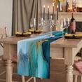 thumbnail image 2 of Turquoise Gold 70 Inch Table Runner, Modern Teal Blue Marble Textured Farmhouse Dresser Scarf Cotton & Linen Tablerunner for Dining/Kitchen Island/Holiday Party Décor 13" x 70", 2 of 9