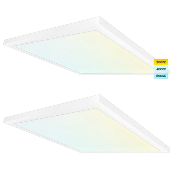 Luxrite 2x2 FT Surface Mount LED Flat Panel Light, 3 Color Selectable, 4000 Lumens, Dimmable, Damp Rated, UL Certified 2 Pack