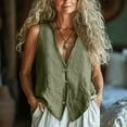 thumbnail image 2 of SZJXBUY Sleeveless Linen Tops for Women Lightweight Button Down Vest Fully Lined Deep V Neck Casual Waistcoat Tees Army Green,S, 2 of 6