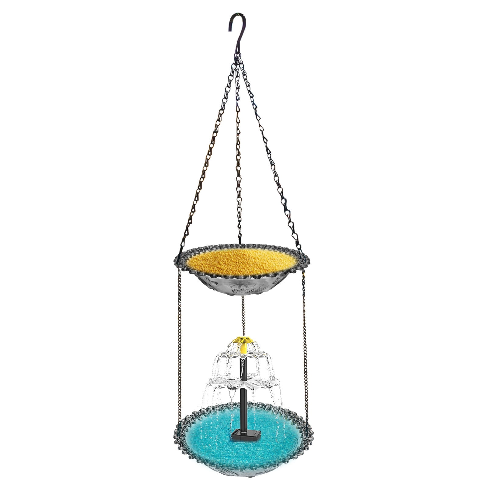 Solar Cascade Hanging Bird Bath Fountain, Double Layer Outdoor Hummingbird Bath with Feeder, Solar Powered Birdbath Water Kit, Decor for Patio Yard Garden