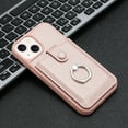 thumbnail image 6 of Compatible with iPhone 15 Wallet Phone Case,360°Rotation Finger Ring Holder Kickstand,with Card Holder,Lychee Pattern PU Leather Durable Shockproof Rugged Phone Case,Rosegold, 6 of 12
