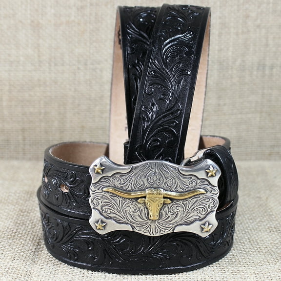 Tony Lama Boys' Little Texas Belt And Buckle Black 20