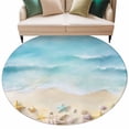 thumbnail image 2 of Beach Ocean Round Living Room Rugs 7 ft, Abstract Gradient Teal Ocean Colorful Sea Star Shells Washable Area Rug with Non-Slip Sturdy Edge Binding Round Carpet for Kitchen Office Bedroom, 2 of 9