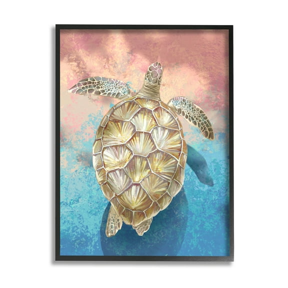 Stupell Industries Vivid Sea Turtle Swimming Painting Black Framed Art Print Wall Art, Design by Ziwei Li