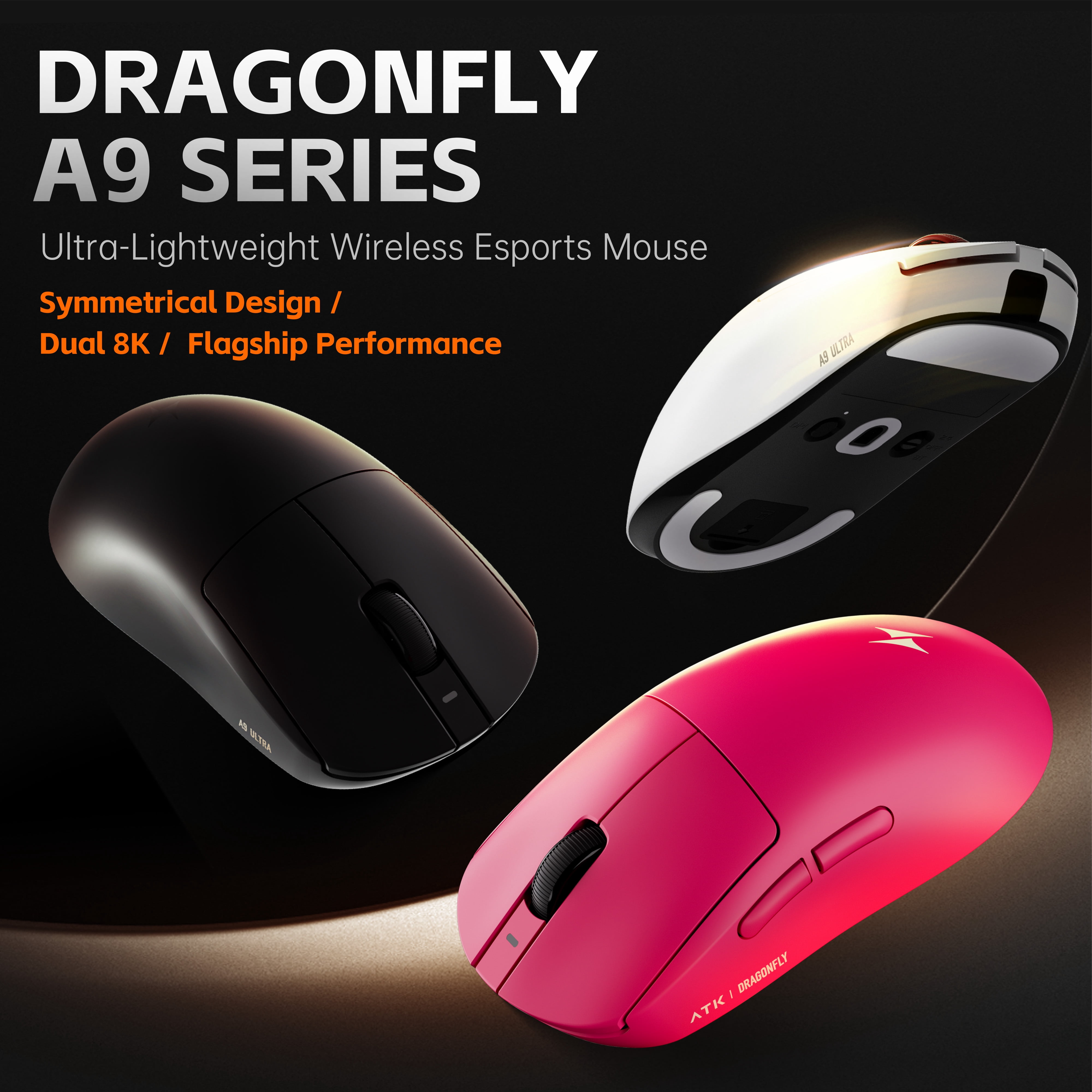 ATK Dragonfly A9 Pro Max Wireless Gaming Mouse, PAW3395 Ultra Sensor, 53g Lightweight, 200h Battery Life, Compatible with PC, Mac