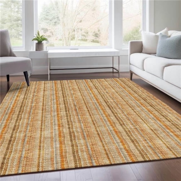 HomeRoots 677567 10 x 14 ft. Peach Beige & Orange Striped Washable Machine Made Rectangle Area Rug with UV Protection
