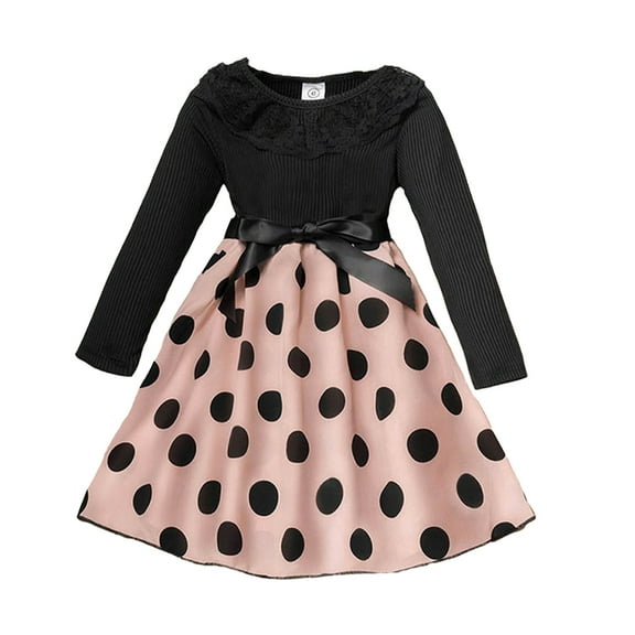 MXIEZI Toddler Kids Lace Tutu Dress 4-7 Year Girls Spring Fall Lapel Polka Dot Long Sleeve Princess Dress