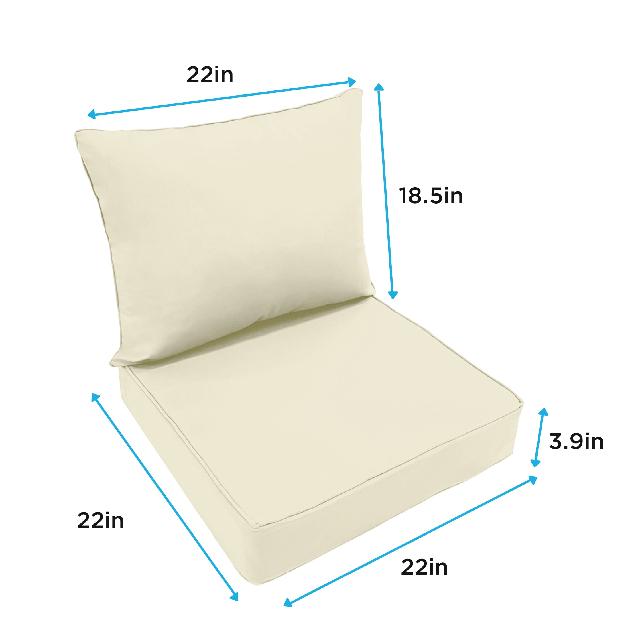LCGOD Outdoor Chair Cushions Waterproof & Fade-Resistant, Deep Seat Cushion Set, 22x22 Inch, White