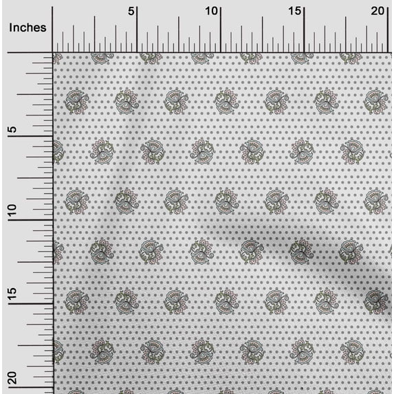 oneOone Cotton Poplin White Fabric Dot & Bell Flower Floral Sewing Fabric By The Yard Printed Diy Clothing Sewing Supplies 42 Inch Wide
