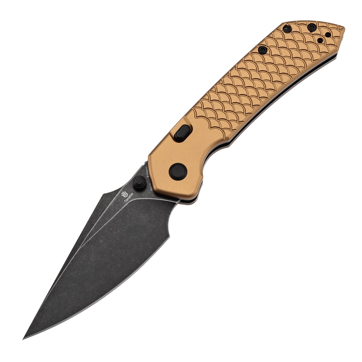 Tenable Fenrir Folding Pocket Knives 3.4“ Blackwashed Nitro-V Blade,Bronze Aluminum with Fishscale Texture Handle,B1034H11