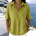 thumbnail image 4 of vdgthytj Short Sleeve Tops for Women Lapel Collared Loose Fitted Blouses Half Zip Pleated Lightweight Summer Casual Tops, 4 of 6