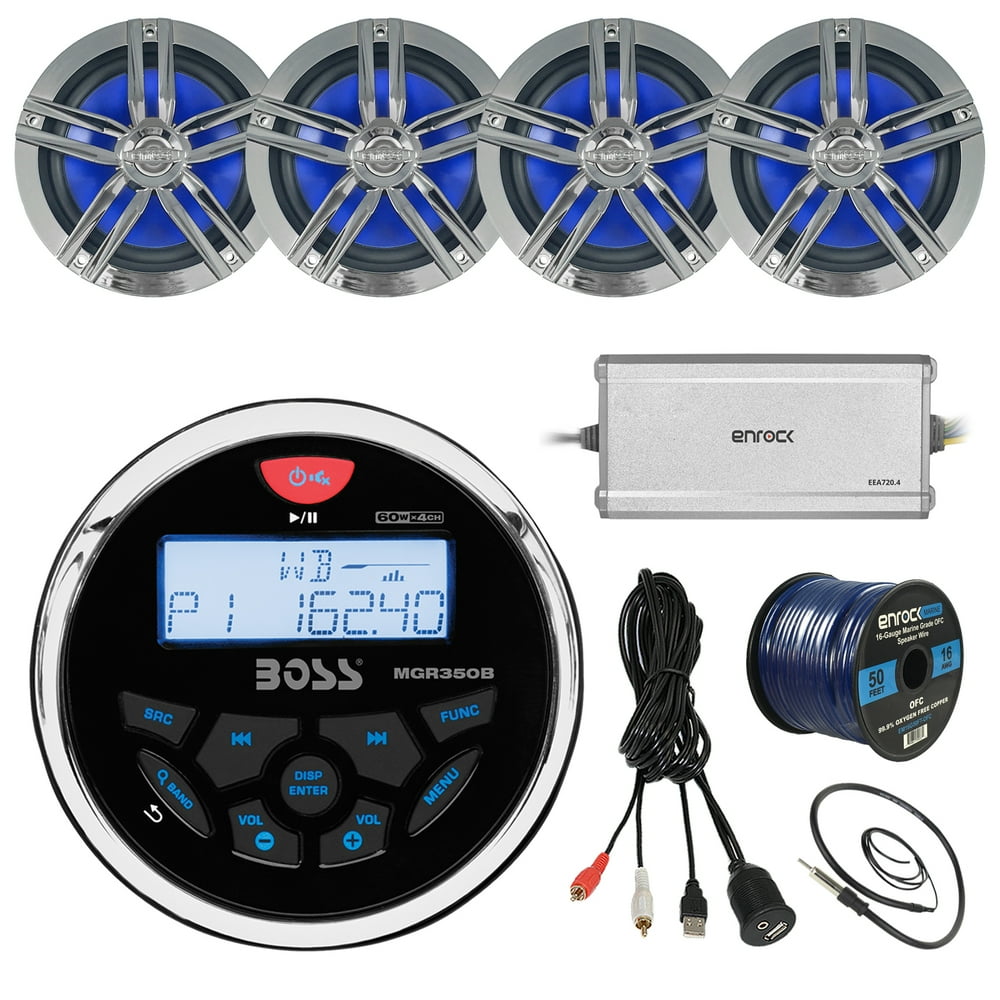 21' 29' Pontoon Boat Marine System Boss Bluetooth Receiver, 4 x 6.5