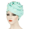 thumbnail image 2 of Mifelio Turban for Women Toe Solid Candy Hat Flower Space Cotton Color Muslim Beaded Cap, Cap Womens Cap Beadedbig Color Turban Head Wrap for Women Green One Size, 2 of 6