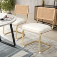 thumbnail image 2 of Set of 2  Modern Rattan Dining Chairs, Cream Fleece Upholstered Armless Accent Chairs with Woven Rattan Backrest, Gold Metal Cantilever Legs for Kitchen, Dining Room, Living Room, Restauran, 2 of 8