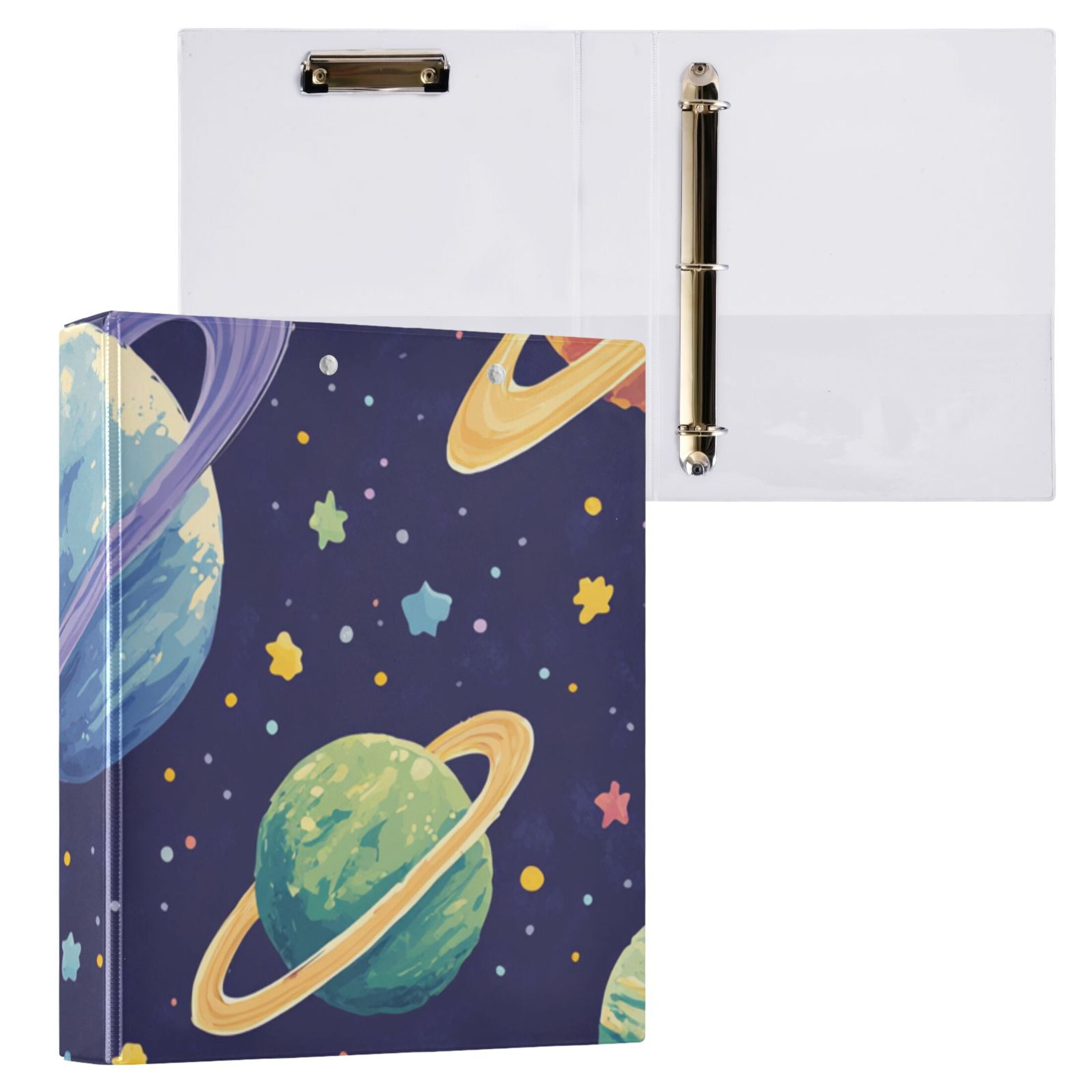Planets in Space 3 Ring Binders 1.5 inch Hardcover File Folders with Interior Pockets A4 Size Organizer for School Office Hospital Set of 2