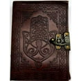 thumbnail image 1 of Hamsa Hand Embossed Leather Writing Creative Journal Diary Dream Notebook Brass Latch Closure 168 Pages Linen Parchment Paper 5" x 7", 1 of 1