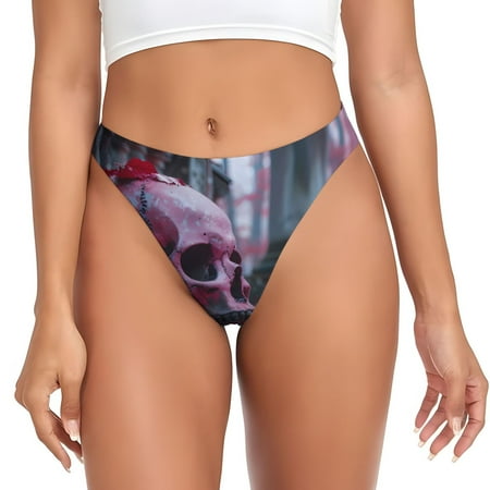 Adobk Gothic Red Skull Cemetery Print Seamless Women Underwear Thongs No Show Ladies Thong No Line Breathable Comfortable Panties Undies for Women-X-Large