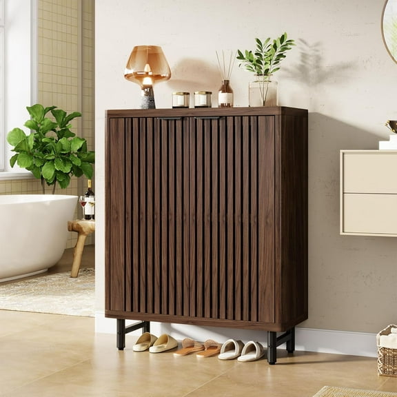 Tribesigns 6-Tier Bathroom Floor Cabinet with 2 Louvered Doors and Adjustable Shelves