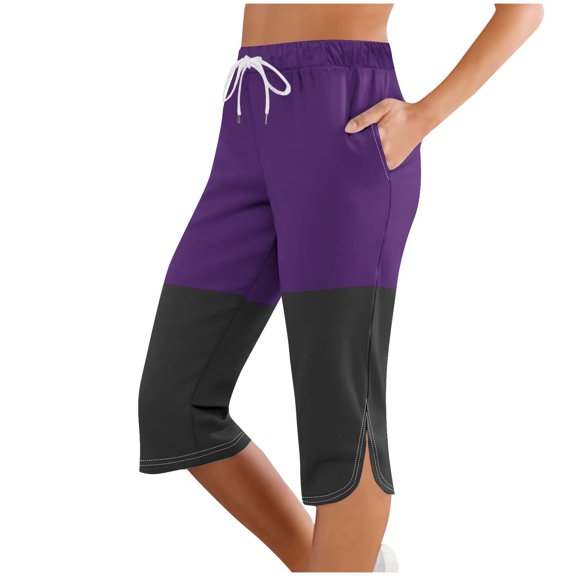 CheerKidz Womens Summer Shorts High Waist Casual Hiking Cargo Shorts Knee Length Shorts Althletic Workout Shorts with Multiple Pocket(Purple,XL)