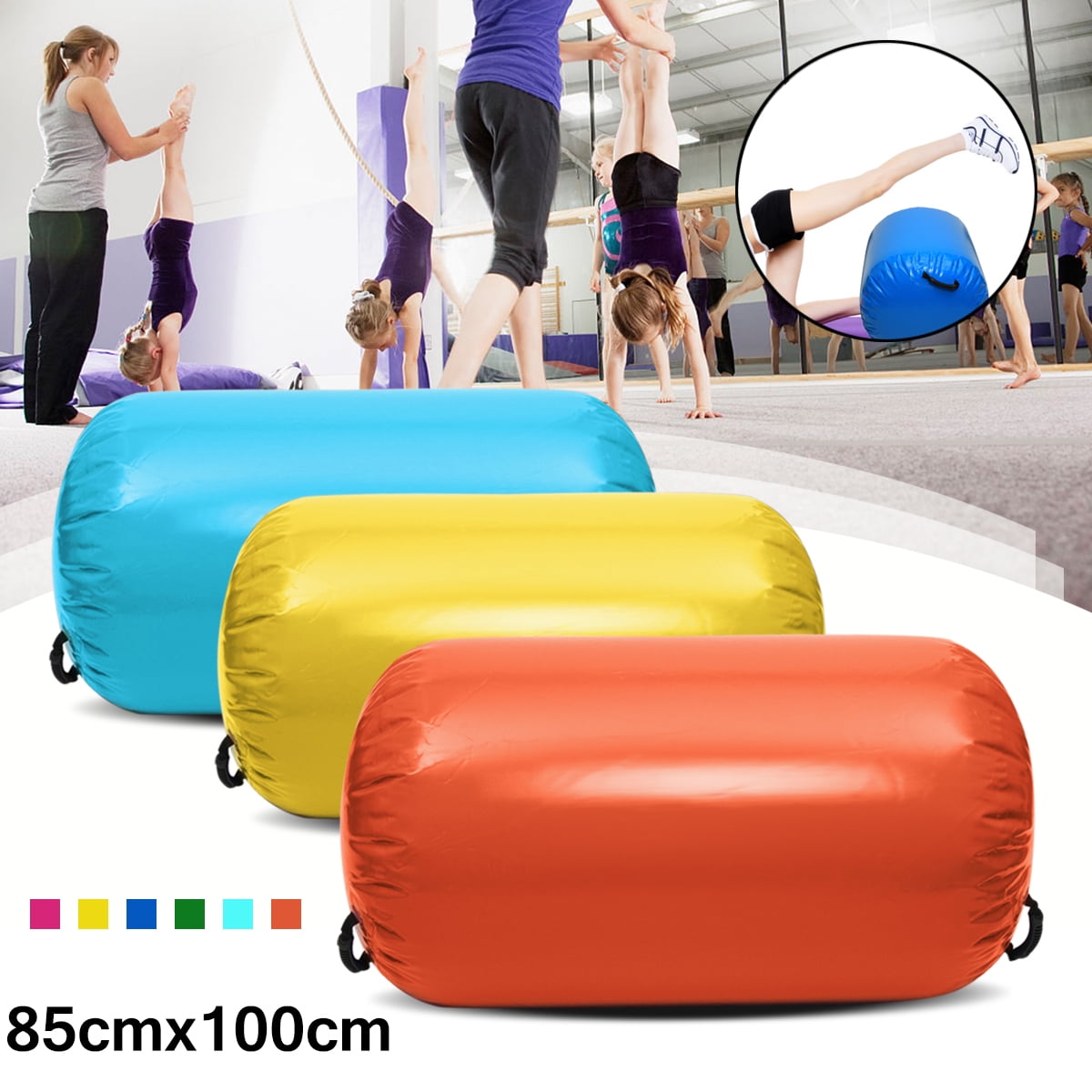 Inflatable Air Track Barrel Roller Home Gymnastics Tumbling Mat Yoga Pump 