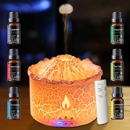 MEZ01 Aroma Essential Oil Diffuser 300 ML Volcano And Flame Diffuser/Humidifier Give2.11 Oz Hotel Collection Essential Oils 7 Color Light Selection Diffusers For Home Large Room