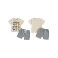 thumbnail image 2 of Loicainy Toddler Baby Boy Summer Outfits 6 12 18 24 Months 2T 3T 4T Dinosaur Letter Print Round Neck Short Sleeve Tops with Solid Shorts Clothes Set, 2 of 9