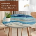 thumbnail image 5 of Abstract Blue Round Fitted Table Cover Gradient Beach Ocean Wave Oil Painting Waterproof Table Cloth with Elastic Edge Wipeable Tablecloth for Picnic Camping Party Fits 45"-54" Diameter, 5 of 8