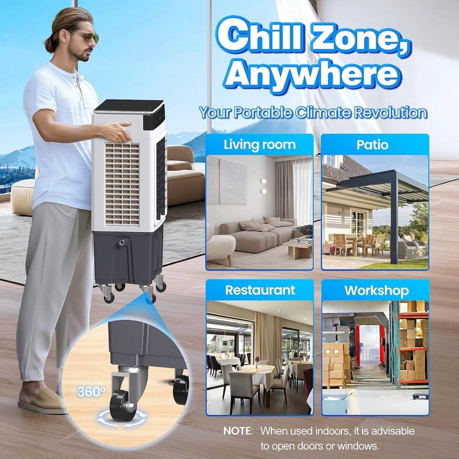Swamp Cooler, 3500CFM 3-in-1 Evaporative Air Cooler with 6.5Gal Water Tank, Dry-Run Protection, 120° Oscillation, 12H Timer, Remote, 4 Ice Packs, Portable Air Conditioner for Bedroom Home Office