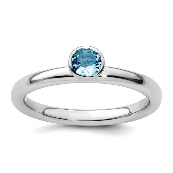 925 Sterling Silver Bezel Polished Stackable High 4mm Round Aquamarine Ring Size 8 Stackable Ring for Women