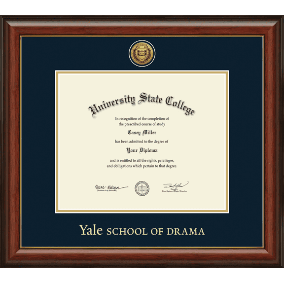 Yale University School of Drama Diploma Frame, Document Size 12.625" x 10.313"