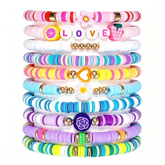 DESIGNICE 10 Pcs Kids Friendship Bracelets for Teen Girls Women Little Girl Jewelry Colorful Clay Bead Bracelet Set Cute&Playful Kids Jewelry Beach Style Jewelry Gift