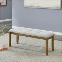 JERFIT Walnut Oak Dining Bench in Light Gray Fabric with Tufting