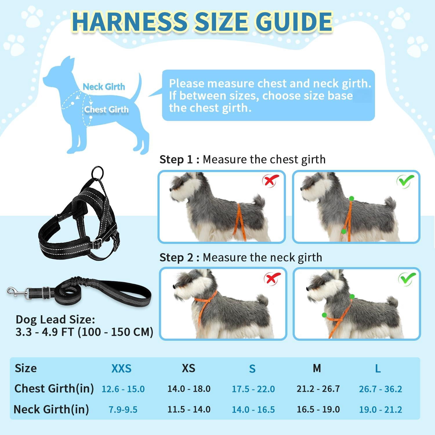 No Pull Small Dog Harness And Leash Set  Puppy Soft Vest Neck & Chest Adjustable Reflective Lightweight Anti-twist Pet Lead Combo For Medium Dogs (black Xxs)