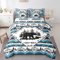 Castle Fairy Safari Bear Bedding Comforter Set 7 Pieces for Teens Adults,Bohemian Tribal Aztec Full Bedding Set Lightweight,Hunting Theme Fitted Sheet Flat Sheet,Lightweight Room Decor,Reversible