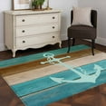 thumbnail image 4 of Rectangle Area Rug 4x6ft, Nautical Anchor Retro Wooden Non-Shedding Washable Area Rug, Farmhouse Teal Wood Board Non Slip Low-Profile Rugs for Living Room, Bedroom Dining Room, 4 of 9