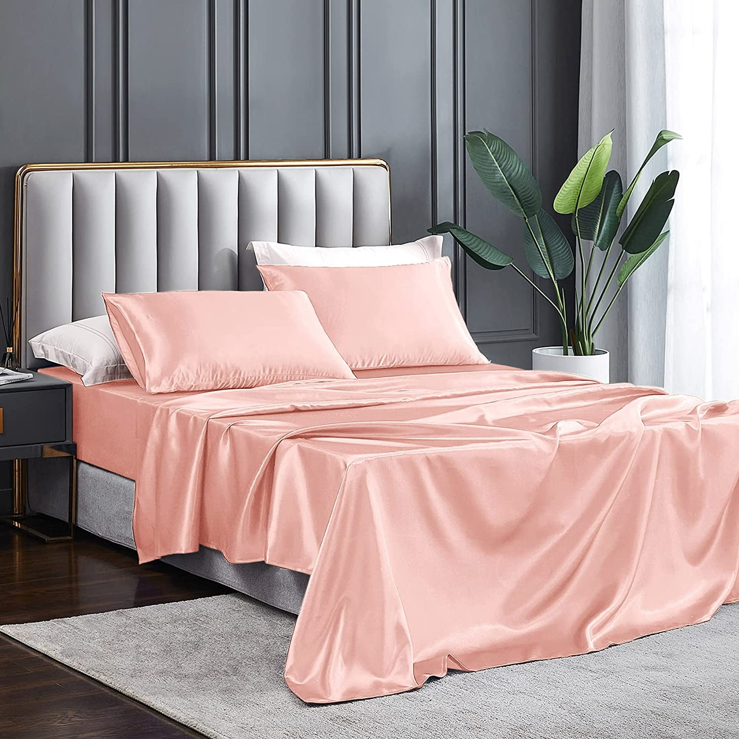 4Pcs Satin Sheets Queen Size Silk Satin 