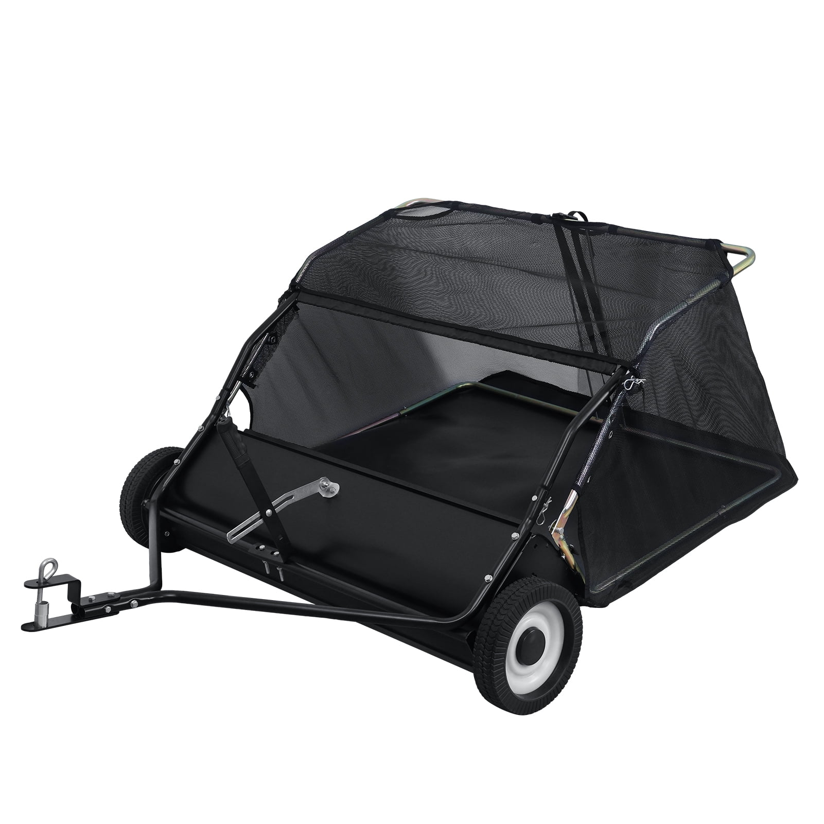 Fogcroll Tow Behind Lawn Sweeper Pull Behind Lawn Sweeper Leaf Grass Collector,Adjustable Sweeping Height Large Capacity Heavy Duty Yard Sweeper with Dumping Rope Rubber Wheels 44-Inch