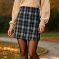 thumbnail image 4 of DailyTrove Women High Waist Plaid Split Mini Skirt Slim Casual Fall Short Skirt, 4 of 6