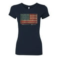 thumbnail image 2 of Wild Bobby, American Game Flag Baseball Bat Ball, Sports, Women Slim Fit Junior Tee, Navy, Small, 2 of 3