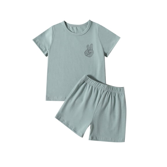 KVPLBQFD Toddler 2 Piece Sets Little Boys Cute Print Plain Short Sleeve T Shirt Shorts Set Unisex Kids Soft Breathable Summer Outfits Baby Clothes
