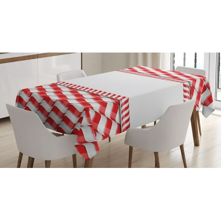 Traditional Food For Christmas Candy Cane Tablecloth, Horizontal Border Design with Abstract Traditional Food Pattern Taste of Xmas, Rectangular Table Cover for Dining Room Kitchen, 60 X 84 Inches, Red White, by Ambesonne ()