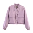 thumbnail image 4 of Jacket Women Short Cropped Jacket Button Down Long Sleeve Casual Varsity Jackets with Pockets Purple S(S), 4 of 9