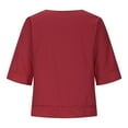 thumbnail image 5 of Womens Round Neck Half Sleeve Top T Shirt Solid Color Top Half Sleeve Splicing Shirt Hollow Top Colla Shirt for Women Elbow Length Sleeve Top Casual Women Tops Half Tee Short Sleeve Women plus Button, 5 of 5
